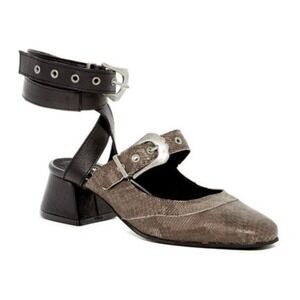 Free People Talula Block Heel Pump Strappy Black Snake Buckle Size 39 8.5 Shoes